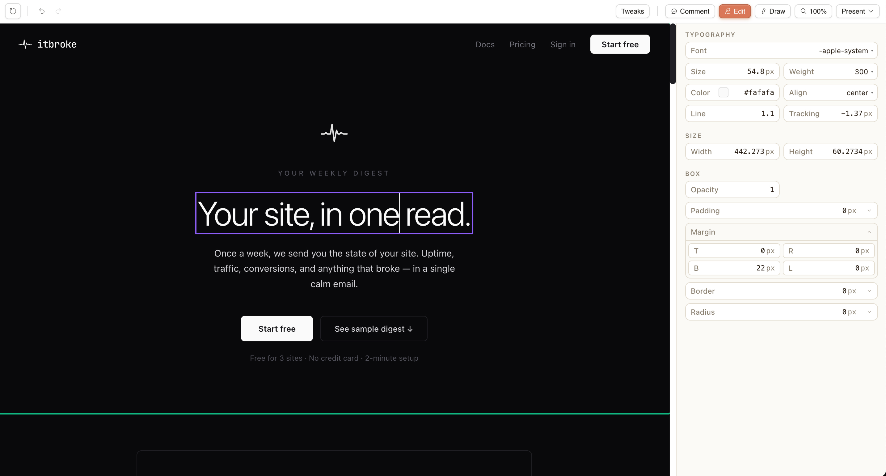 Editing a design with typography controls