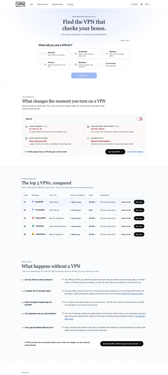Full page capture of VPN & domain platform