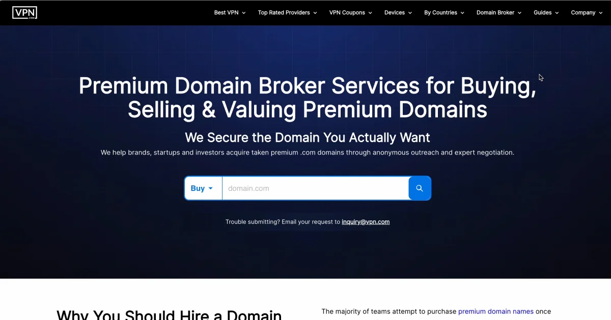 VPN.com domain broker page, earlier design