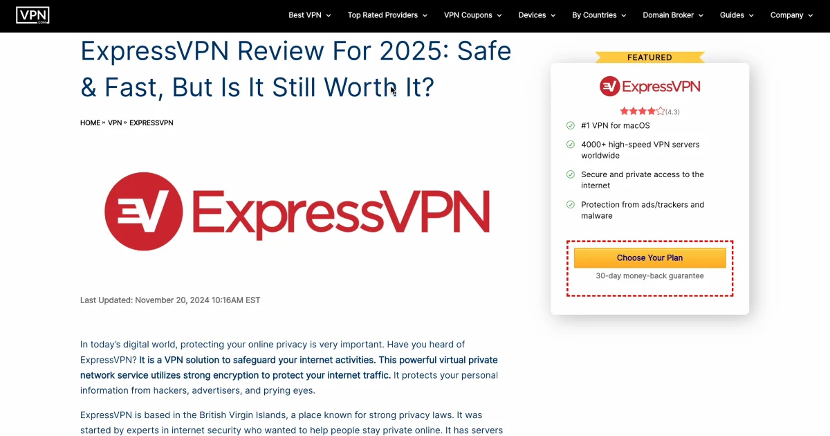 VPN.com before — cluttered Divi template